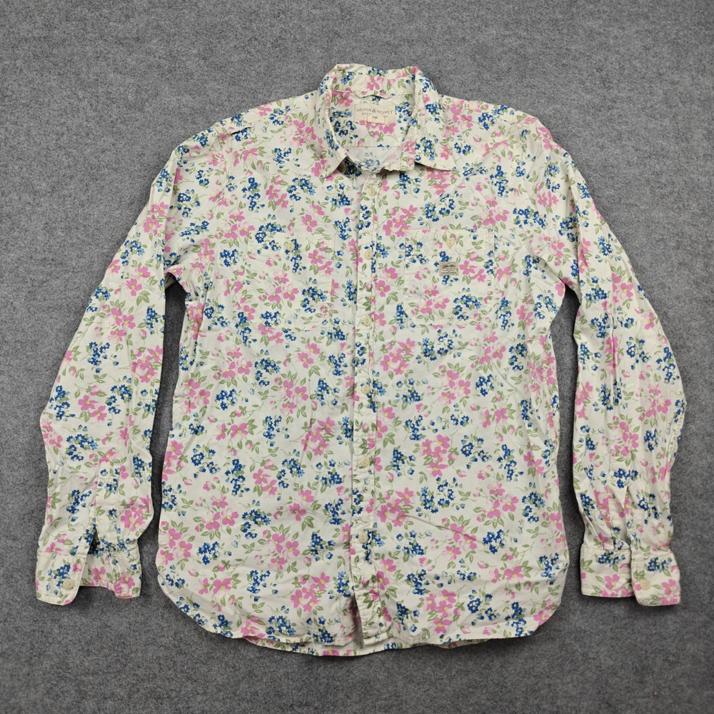 Denim & Supply Ralph Lauren Shirt Mens XL White Floral Long Sleeve Button-Up